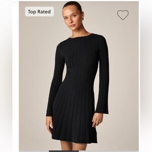 j crew Rib-knit mini sweater-dress pleated in black midi dress bell sleeve small